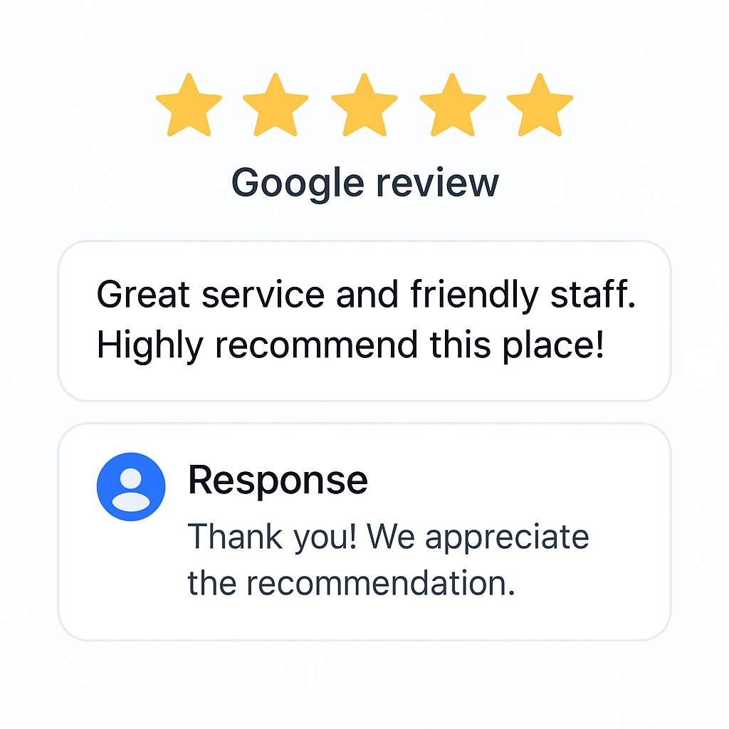 Example Google review with business owner response building customer trust
